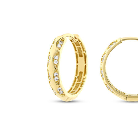 Taşlı Altın Halka Küpe - 14K - 2.76gr