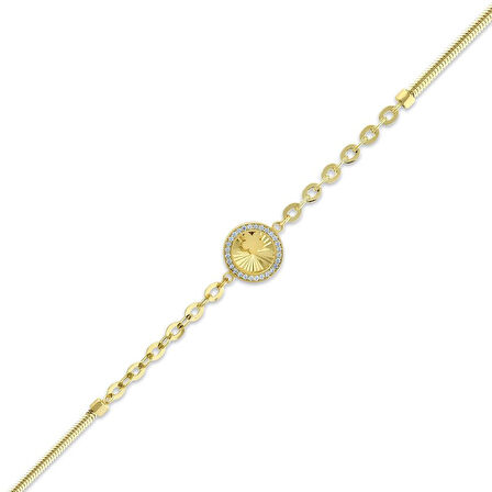 Taşlı Altın Tasarım Bileklik - 14K - 4.12gr