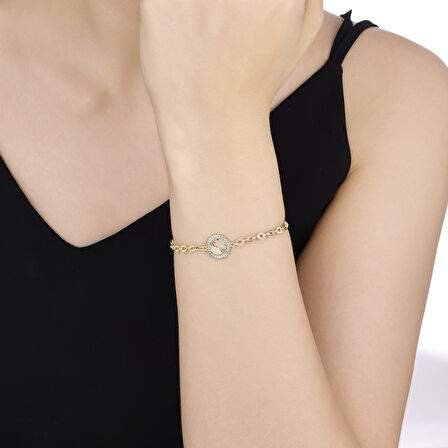 Taşlı Altın Tasarım Bileklik - 14K - 4.12gr