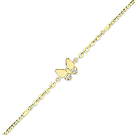Kelebek Figürlü Tasarım Altın Bileklik - 14K - 3.74gr