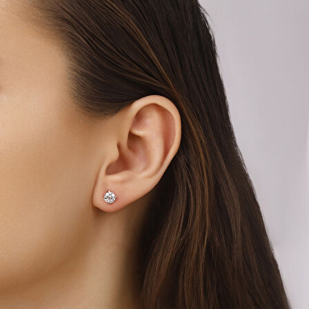 Altın Tektaş Küpe - 14K - 1.12gr