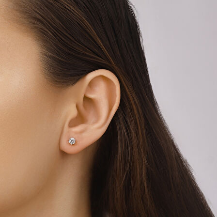 Altın Tektaş Küpe - 14K - 0.90gr