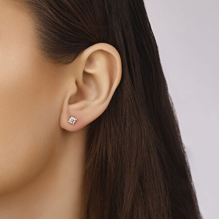 Altın Tektaş Küpe - 14K - 0.94gr