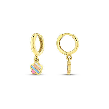 Çiçek Figürlü Altın Çocuk Küpe - 14K - 2.52gr