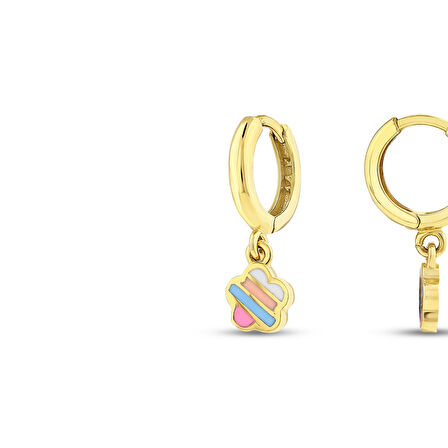 Çiçek Figürlü Altın Çocuk Küpe - 14K - 2.52gr