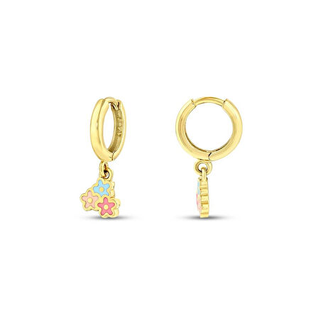 Çiçek Figürlü Altın Çocuk Küpe - 14K - 2.52gr