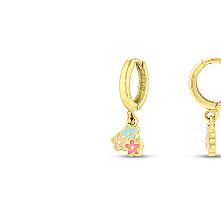 Çiçek Figürlü Altın Çocuk Küpe - 14K - 2.52gr