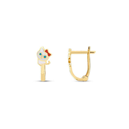 Kedi Figürlü Altın Çocuk Küpe - 14K - 1.02gr