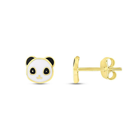 Panda Figürlü Altın Çocuk Küpe - 14K - 0.99gr