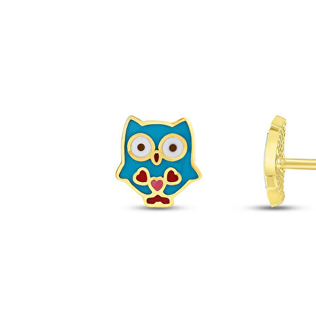 Kuş Figürlü Altın Çocuk Küpe - 14K - 0.90gr