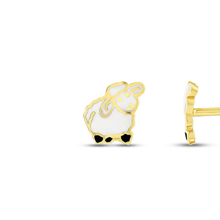 Kuzu Figürlü Altın Çocuk Küpe - 14K - 0.75gr