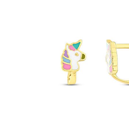 Unicorn Figürlü Altın Çocuk Küpe - 14K - 1.42gr