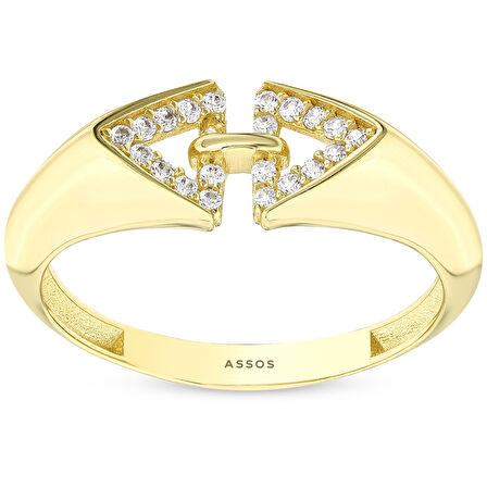 Taşlı Tasarım Altın Yüzük - 14K - 1.90gr