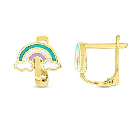 Gökkuşağı Figürlü Altın Çocuk Küpe - 14K - 1.60gr