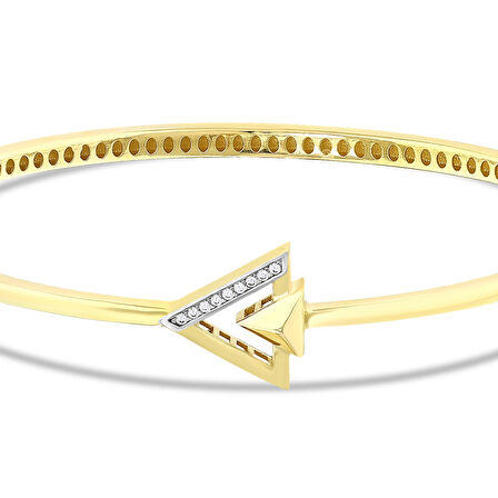 Taşlı Tasarım Altın Kelepçe Bilezik - 14K - 6.10gr