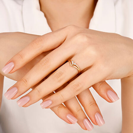 Taşlı Tasarım Altın Yüzük - 14K - 2.03gr