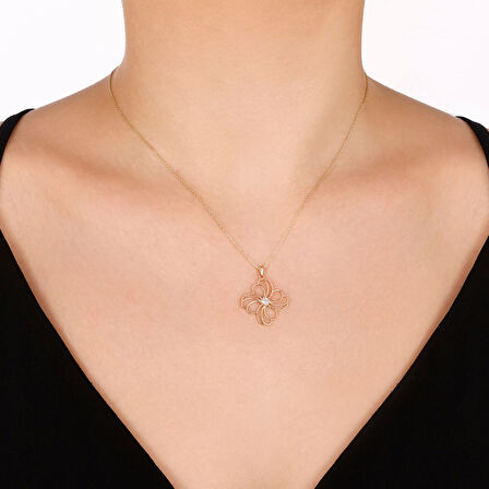 Çiçek Figürlü Altın Kolye - 14K - 1.64gr