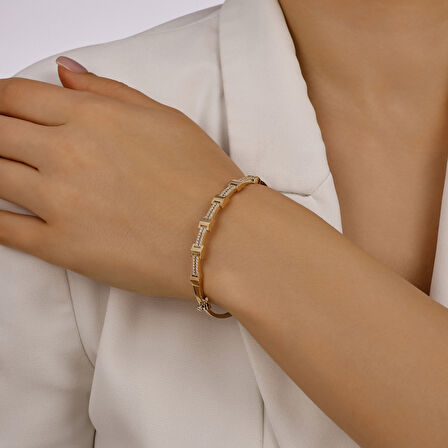 Taşlı Altın Kelepçe - 14K - 5.64gr