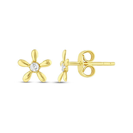 Çiçek Figürlü Altın Çocuk Küpe - 14K