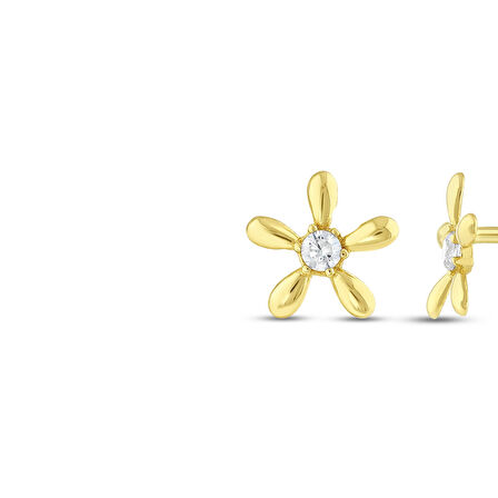 Çiçek Figürlü Altın Çocuk Küpe - 14K