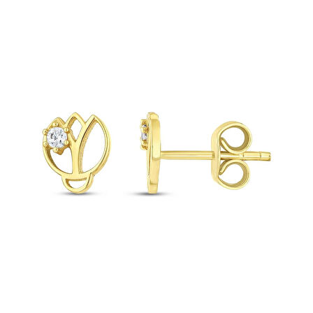 Çiçek Figürlü Altın Çocuk Küpe - 14K - 1.07gr