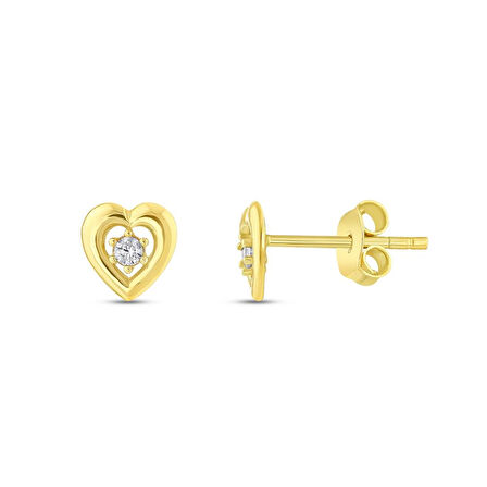 Kalp Figürlü Altın Çocuk Küpe - 14K - 0.93gr