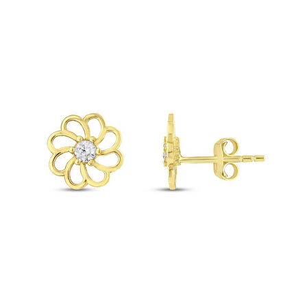 Çiçek Figürlü Altın Çocuk Küpe - 14K