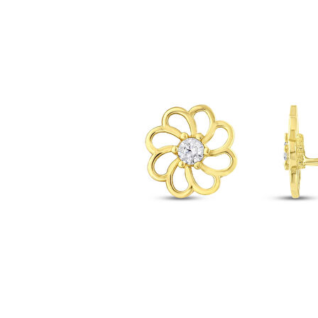 Çiçek Figürlü Altın Çocuk Küpe - 14K