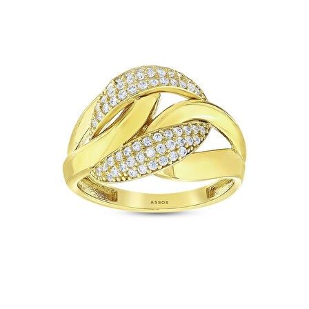 Taşlı Tasarım Altın Yüzük - 14K - 4.08gr