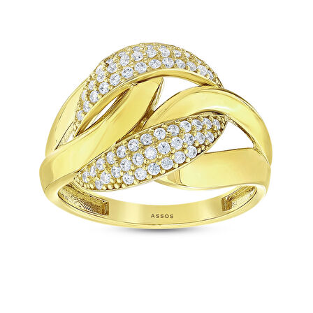 Taşlı Tasarım Altın Yüzük - 14K - 4.08gr