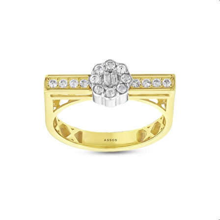 Taşlı Tasarım Altın Yüzük - 14K - 2.86gr