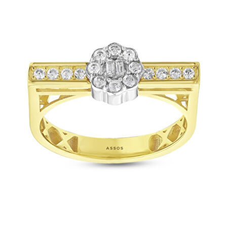 Taşlı Tasarım Altın Yüzük - 14K - 2.86gr