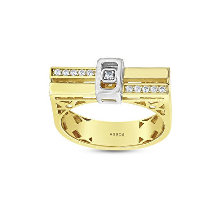 Taşlı Tasarım Altın Yüzük - 14K - 3.96gr