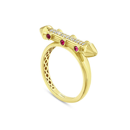 Taşlı Tasarım Altın Yüzük - 14K - 3.54gr