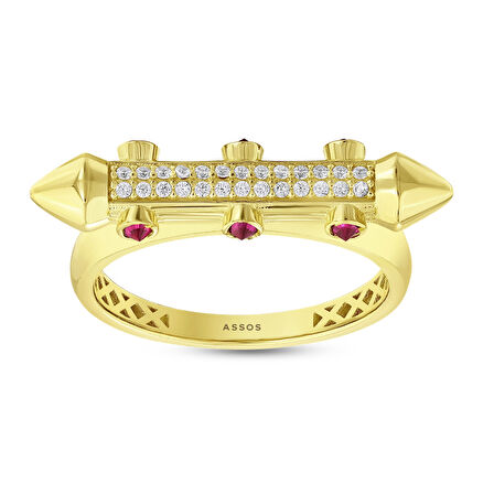 Taşlı Tasarım Altın Yüzük - 14K - 3.54gr