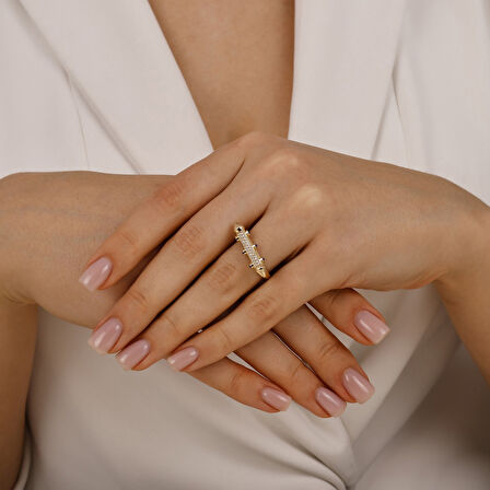 Taşlı Tasarım Altın Yüzük - 14K - 3.60gr