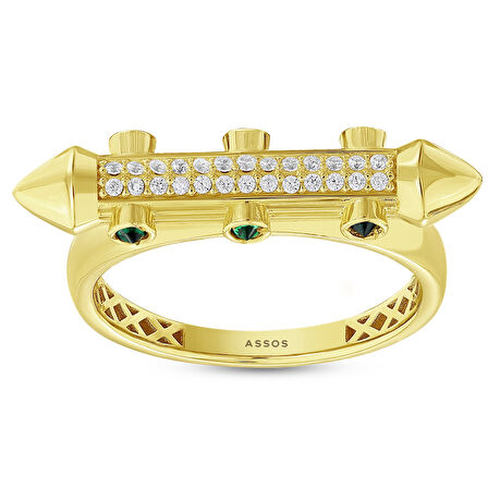 Taşlı Tasarım Altın Yüzük - 14K - 3.60gr