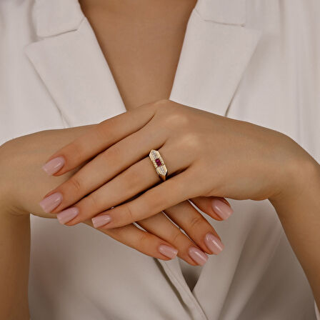 Renkli Taşlı Altın Yüzük - 14K - 2.88gr