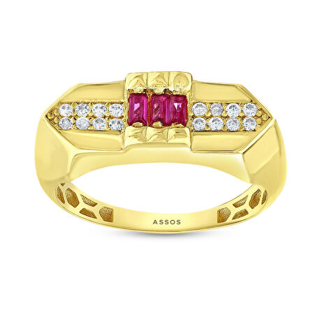 Renkli Taşlı Altın Yüzük - 14K - 2.88gr