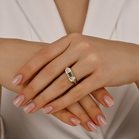 Renkli Taşlı Altın Yüzük - 14K - 3.01gr