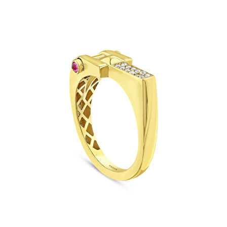 Taşlı Tasarım Altın Yüzük - 14K - 3.20gr