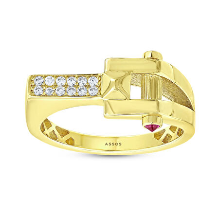 Taşlı Tasarım Altın Yüzük - 14K - 3.20gr