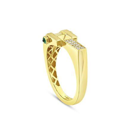 Taşlı Tasarım Altın Yüzük - 14K - 3.24gr