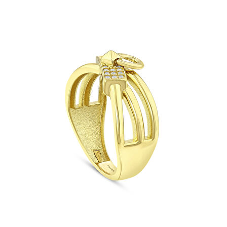 Taşlı Tasarım Altın Yüzük - 14K - 2.87gr