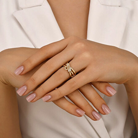 Taşlı Tasarım Altın Yüzük - 14K - 2.87gr