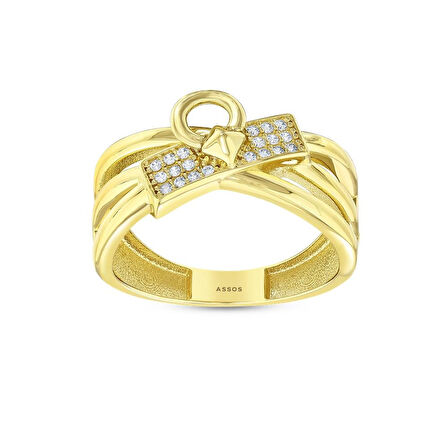 Taşlı Tasarım Altın Yüzük - 14K - 2.87gr