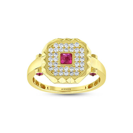 Renkli Taşlı Altın Yüzük - 14K - 2.80gr