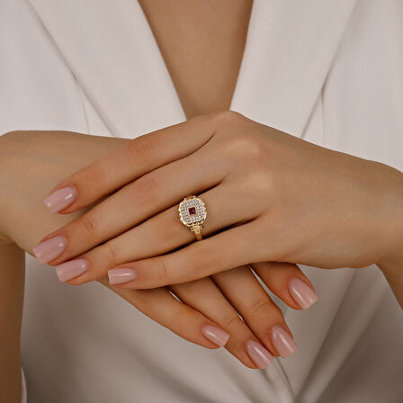 Renkli Taşlı Altın Yüzük - 14K - 2.80gr