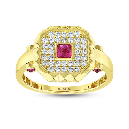 Renkli Taşlı Altın Yüzük - 14K - 2.80gr