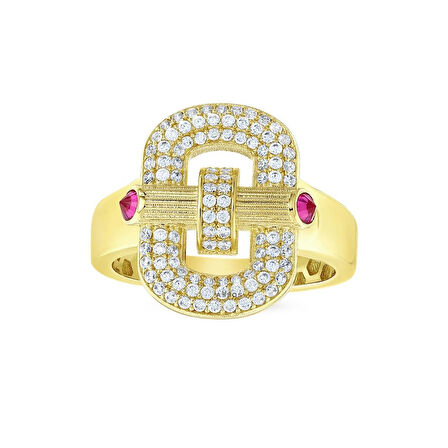 Taşlı Tasarım Altın Yüzük - 14K - 4.07gr